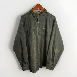 Vtg Ll Bean Flannel Lined Duck Canvas Work Shirt Sz XXL Workwear Green Shacket